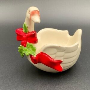 Hand painted Fitz & Floyd Christmas Holiday Goose Ceramic Votive Candle Holder